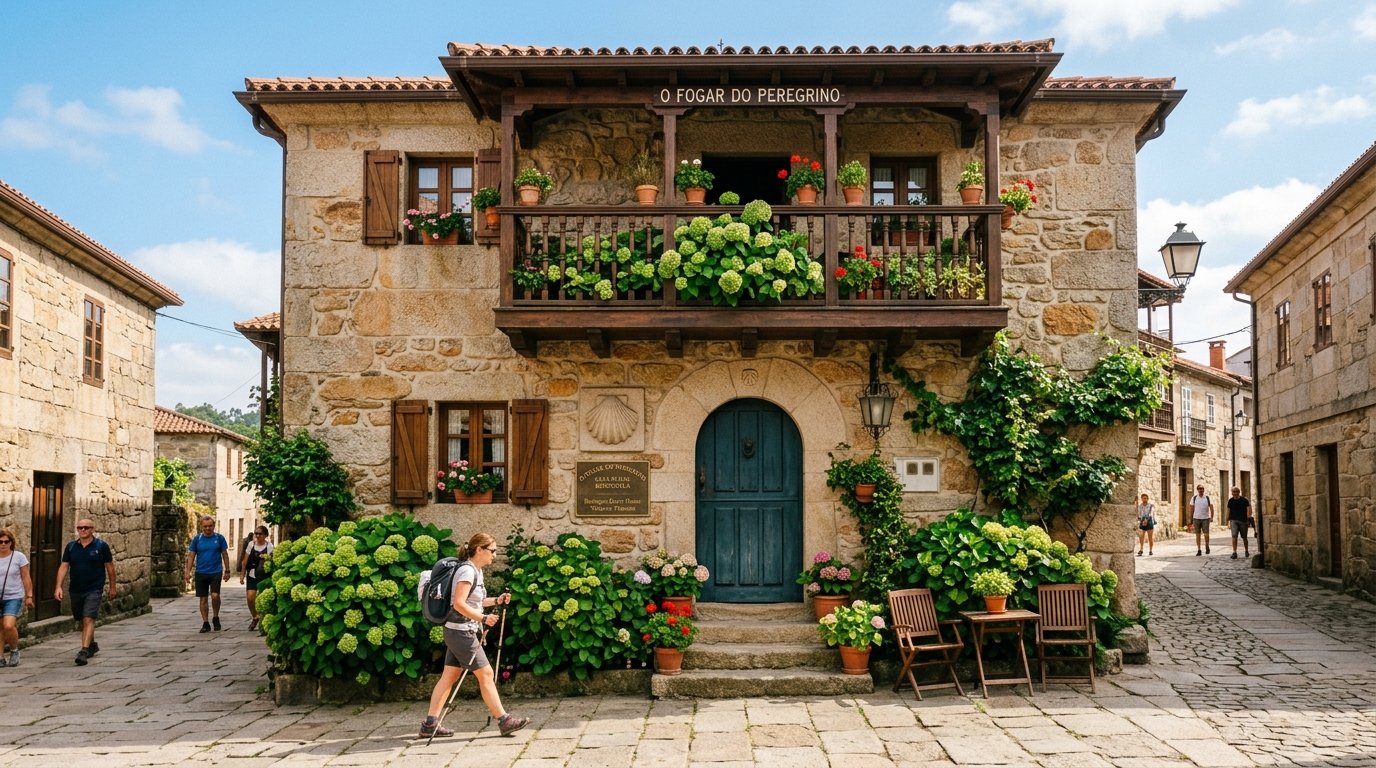 Stone facade of Casa Camino Redondela
